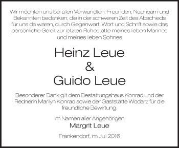 Traueranzeige von Heinz und Guido Leue von Märkische Oderzeitung