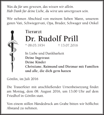 Traueranzeige von Rudolf Prill von Märkische Oderzeitung