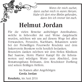 Traueranzeige von Helmut Jordan von Märkische Oderzeitung