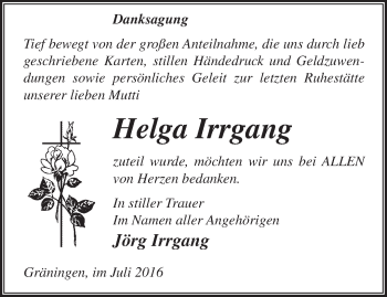 Traueranzeige von Helga Irrgang von Märkische Oderzeitung