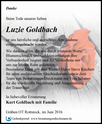 Traueranzeige von Luzie Goldbach von Märkische Oderzeitung