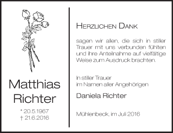 Traueranzeige von Daniela Richter von Märkische Oderzeitung