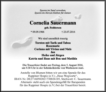 Traueranzeige von Cornelia Sauermann von Märkische Oderzeitung