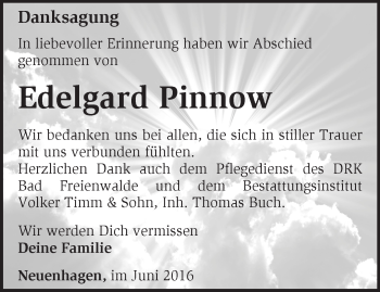 Traueranzeige von Edelgard Pinnow von Märkische Oderzeitung