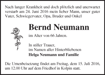 Traueranzeige von Bernd Neumann von Märkische Oderzeitung