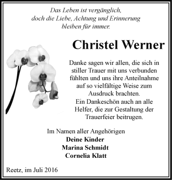 Traueranzeige von Christel Werner von Märkische Oderzeitung