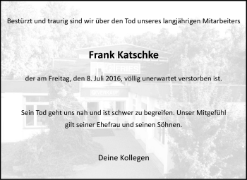 Traueranzeige von Frank Katschke von Märkische Oderzeitung