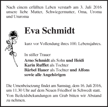 Traueranzeige von Eva Schmidt von Märkische Oderzeitung