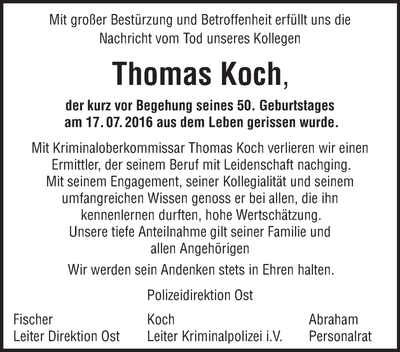  Traueranzeige für Thomas Koch vom 23.07.2016 aus Märkische Oderzeitung