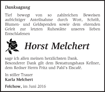 Traueranzeige von Horst Melchert von Märkische Oderzeitung