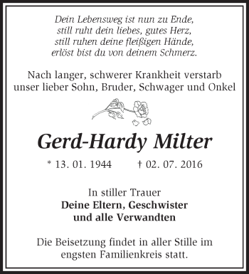 Traueranzeige von Gerd-Hardy Milter von Märkische Oderzeitung