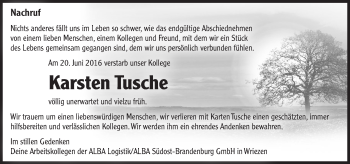 Traueranzeige von Karsten Tusche von Märkische Oderzeitung