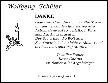 Traueranzeige von Wolfgang Schüler von Märkische Oderzeitung