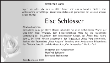 Traueranzeige von Else Schlösser von Märkische Oderzeitung