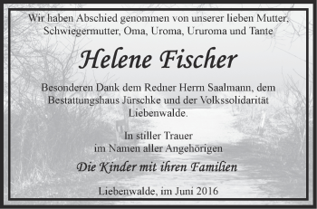 Traueranzeige von Helene Fischer von Märkische Oderzeitung