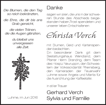 Traueranzeige von Christa Verch von Märkische Oderzeitung