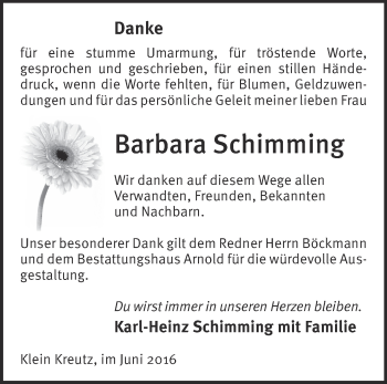 Traueranzeige von Barbara Schimming von Märkische Oderzeitung