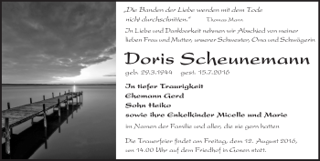 Traueranzeige von Doris Scheunemann von Märkische Oderzeitung