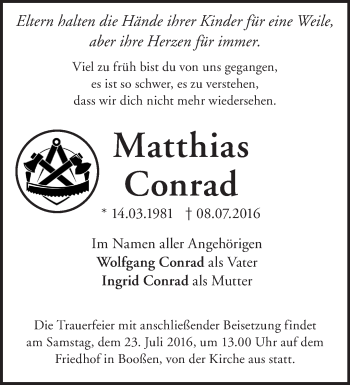 Traueranzeige von Matthias Conrad von Märkische Oderzeitung