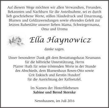 Traueranzeige von Ella Haynowicz von Märkische Oderzeitung