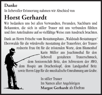 Traueranzeige von Horst Gerhardt von Märkische Oderzeitung