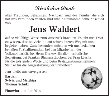 Traueranzeige von Jens Waldert von Märkische Oderzeitung