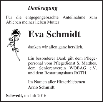 Traueranzeige von  Eva Schmidt von Märkische Oderzeitung