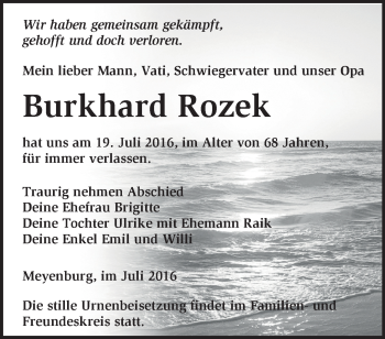 Traueranzeige von Burkhard Rozek von Märkische Oderzeitung