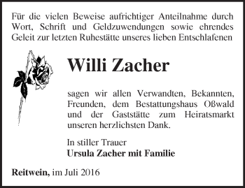 Traueranzeige von Willi Zacher von Märkische Oderzeitung