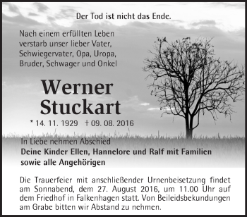 Traueranzeige von Werner Stuckart von Märkische Oderzeitung