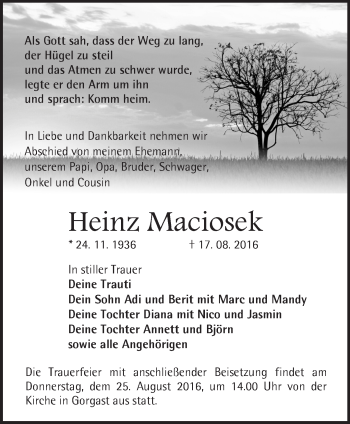 Traueranzeige von Heinz Maciosek von Märkische Oderzeitung