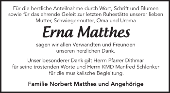 Traueranzeige von Erna Matthes von Märkische Oderzeitung