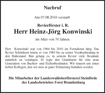 Traueranzeige von Heinz-Jörg Konwinski von Märkische Oderzeitung