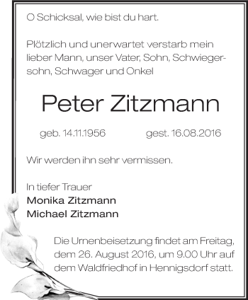 Traueranzeige von Peter Zitzmann von Märkische Oderzeitung