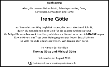 Traueranzeige von Irene Götte von Märkische Oderzeitung