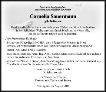 Traueranzeige von Cornelia Sauermann von Märkische Oderzeitung