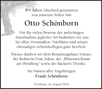 Traueranzeige von Otto Schönborn von Märkische Oderzeitung