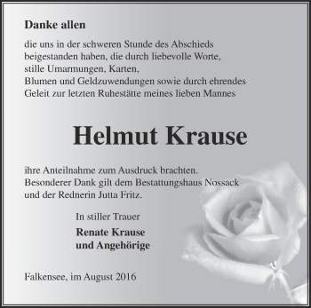 Traueranzeige von Helmut Krause von Märkische Oderzeitung