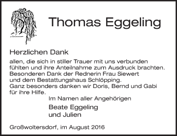 Traueranzeige von Thomas Eggeling von Märkische Oderzeitung