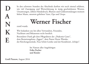 Traueranzeige von Werner Fischer von Märkische Oderzeitung