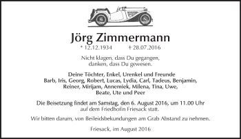 Traueranzeige von Jörg Zimmermann von Märkische Oderzeitung