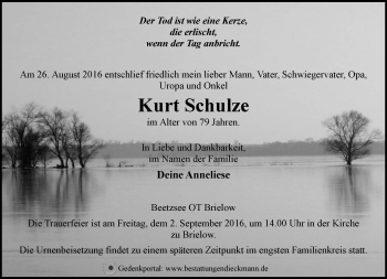 Traueranzeige von Kurt Schulze von Märkische Oderzeitung