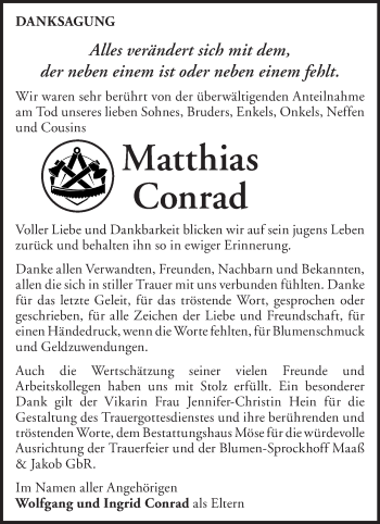 Traueranzeige von Matthias Conrad von Märkische Oderzeitung