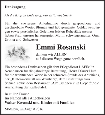 Traueranzeige von Emmi Rosanski von Märkische Oderzeitung