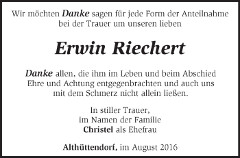 Traueranzeige von Erwin Riechert von Märkische Oderzeitung