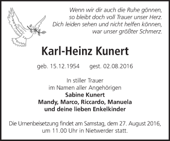 Traueranzeige von Karl-Heinz Kunert von Märkische Oderzeitung