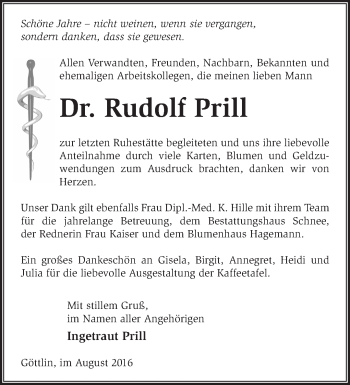 Traueranzeige von Rudolf Prill von Märkische Oderzeitung