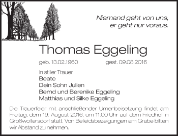 Traueranzeige von Thomas Eggeling von Märkische Oderzeitung