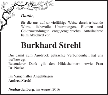 Traueranzeige von Burkhard Strehl von Märkische Oderzeitung