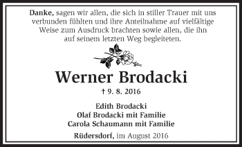 Traueranzeige von Werner Brodacki von Märkische Oderzeitung